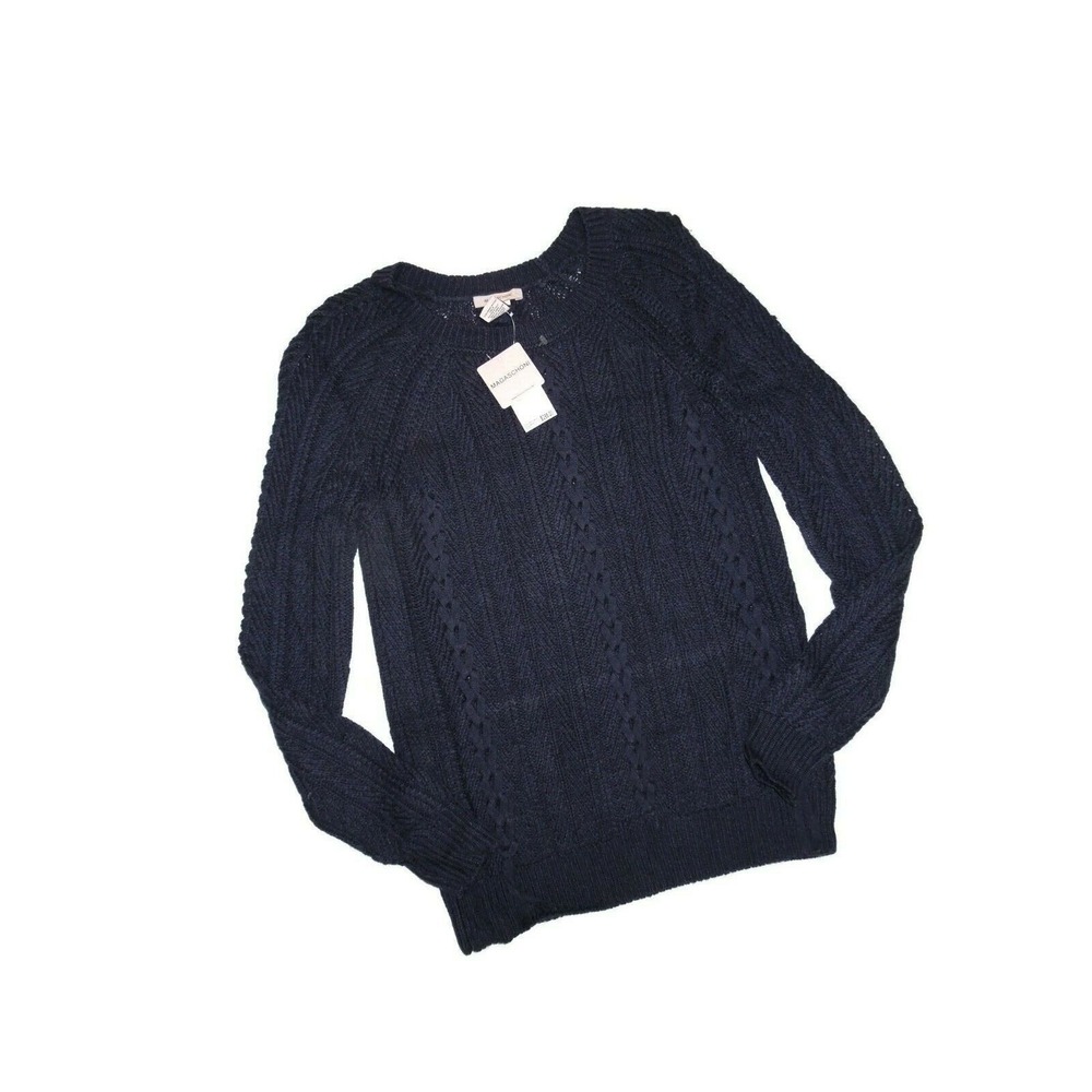 Magaschoni Women's Navy Wool Blend Knit Lace Detail Sweater Size SMALL S $298